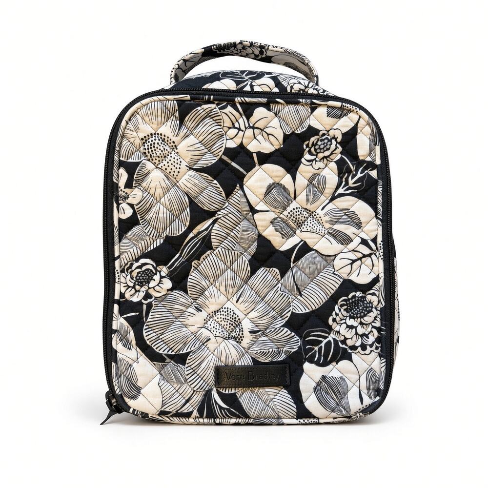 Vera Bradley Lunch Bunch Insulated Lunch Bag Black Cream Floral Quilted Cooler
